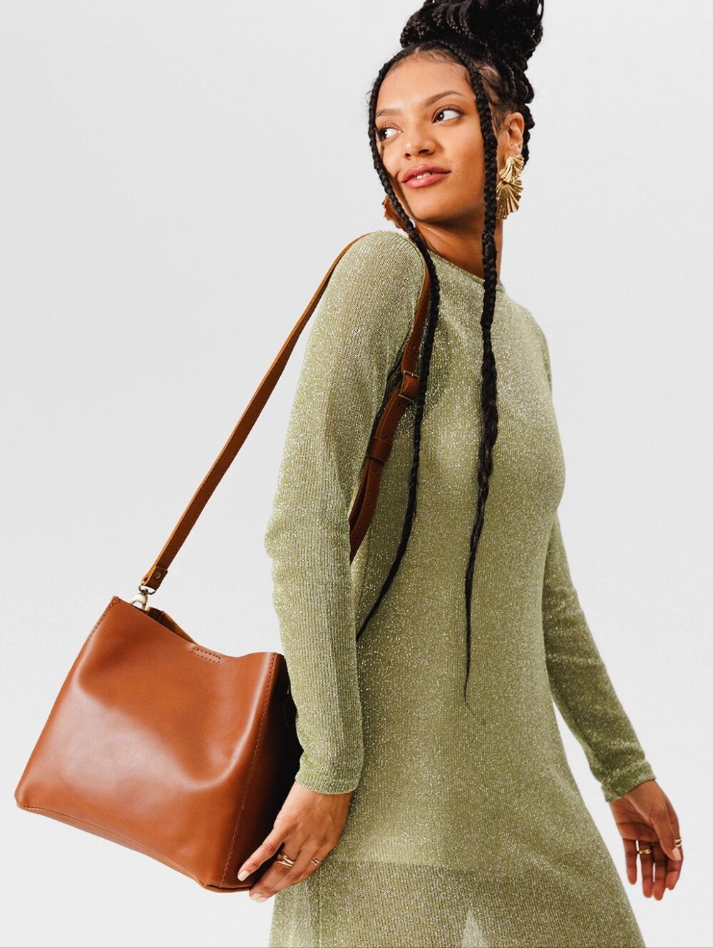 Portland Leather Goods Butterfly Bucket Bag Honey Brown Crossbody